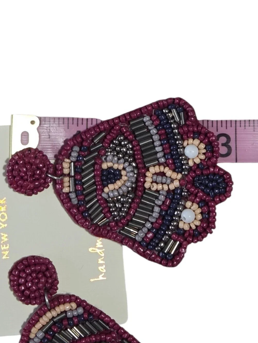 Kaylee New York Pink Beaded Statement Earrings Eye Motif Handmade Boho